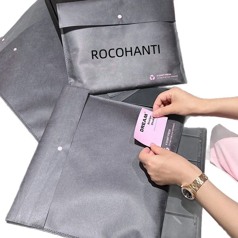 Custom Logo Eco-Friendly Gift Packaging Pouch with Button Reusable Non-Woven Dust Bag Large Envelope for Handbag Shoes Clothes