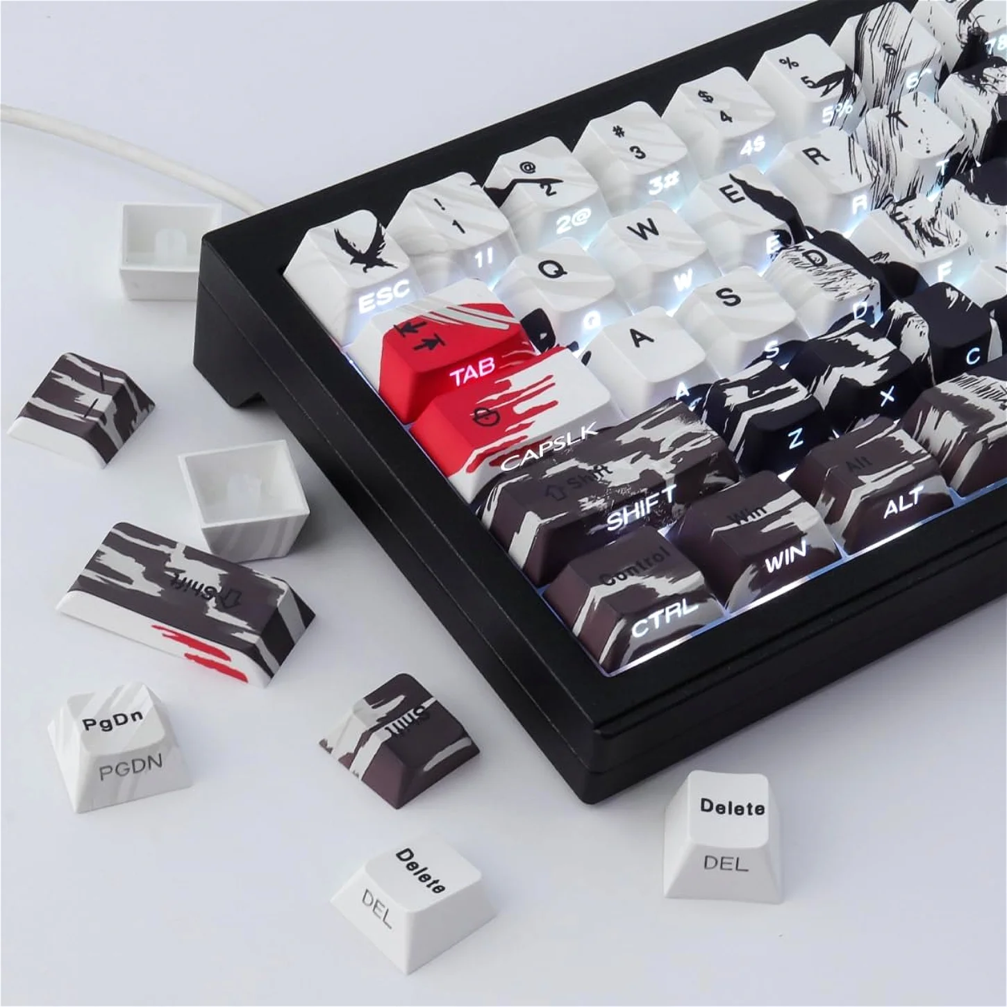 

Retro, Sunset Play Gull Side Carving Transparent Cherry Keycap PBT 131 Key, Customized for 60/84/98/108 Mechanical Keyboard