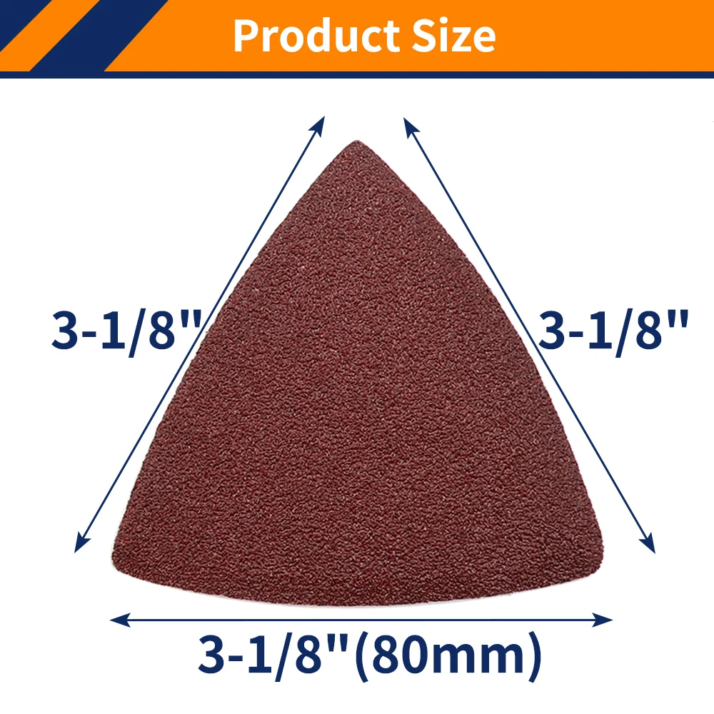 50PCS 80mm Triangle Sanding Pads Sandpaper Hook and Loop Sanding Sheet for Wood Fit 3-1/8