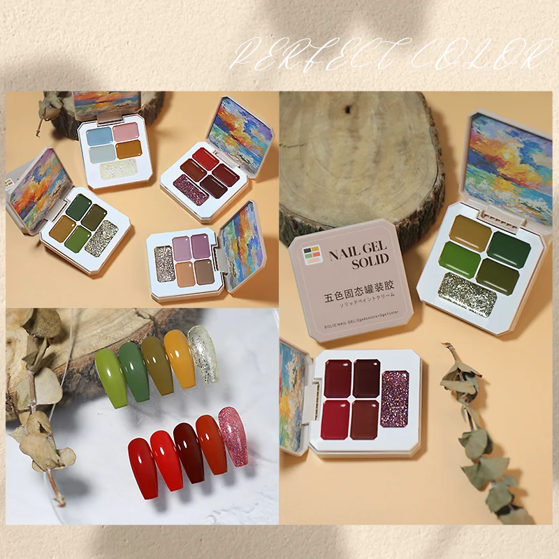 Neue 5 Farben Nagel Solide Kleber Set Maniküre Semi Permanent Lack Kleber Gelee UV Nagel Gel Creme Tränken Weg Von UV nagellack Palette