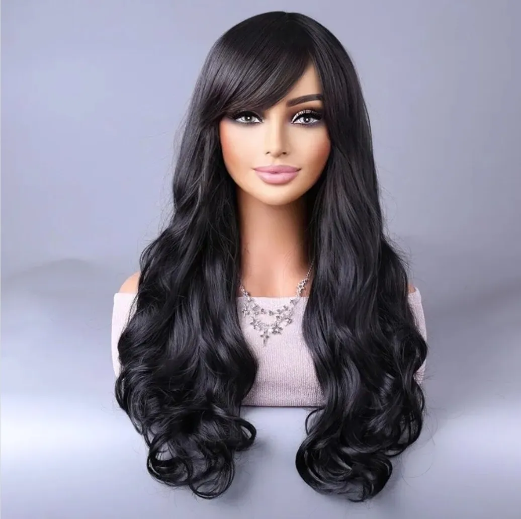 

WIG LONG BLACK STRAIGHT HAIR W. BANGS LAYERS