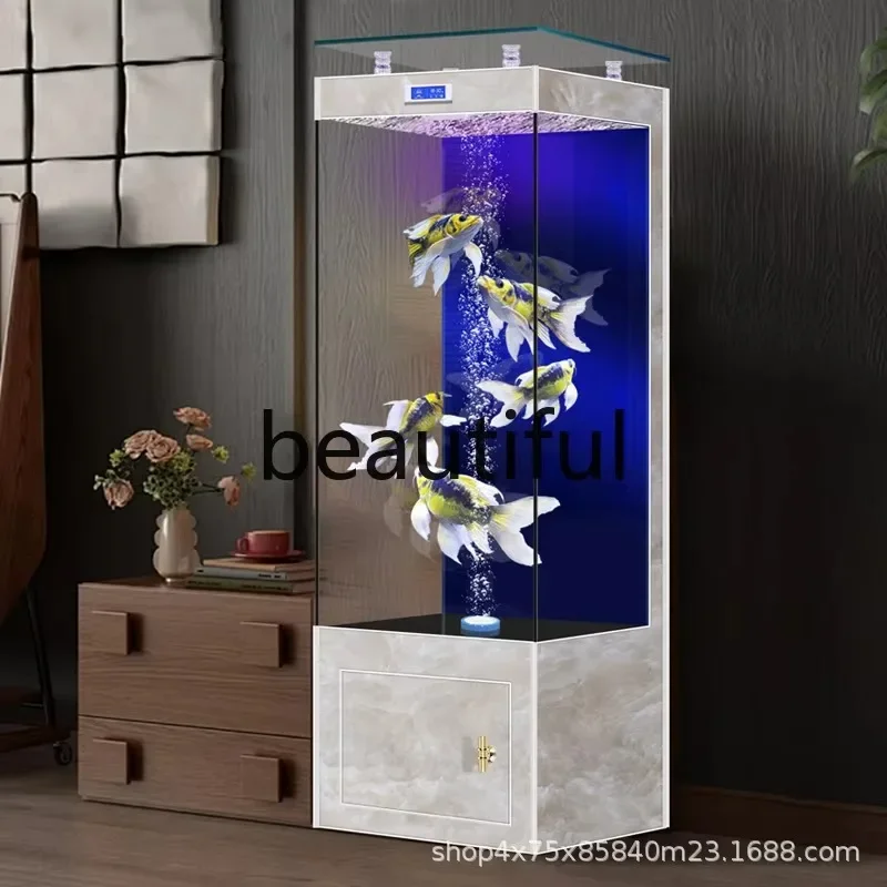 Vertical fish tank floor-to-ceiling household wall ultra-white glass tubeless back filter aquarium