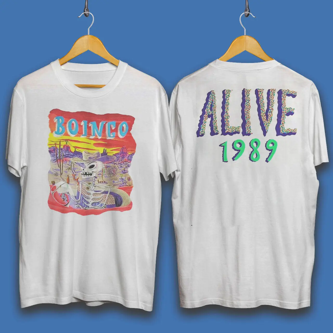 80s Oingo Boingo T-Shirt Alive Gift fans All size White Tee Shirt NG703