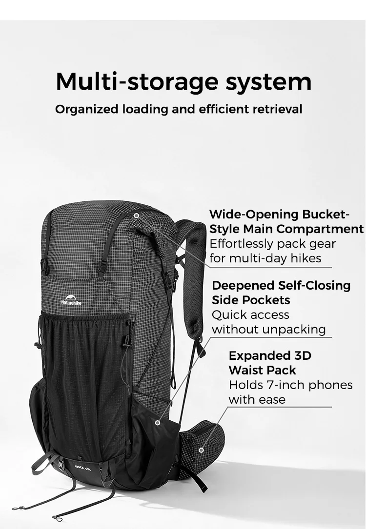 Naturehike Rock 2.0 Wanderrucksack Großer Outdoor-Rucksack für Freizeitsport und Reisen Kletter- und Campingrucksack – Detail 8