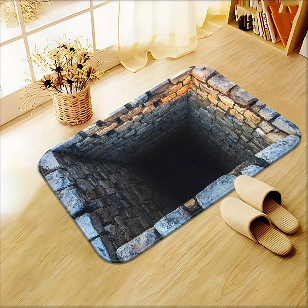 3D Visual Effects Stone Tunnel Illusion Doormat Non-Slip Diatom Mud Absorbent Carpet Creative Entryway Decor Creative Doormats
