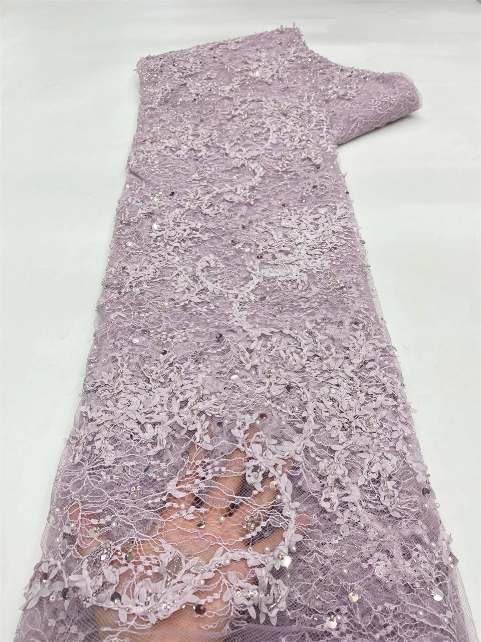 

African Sequins Beaded Groom Lace Fabric High Quality French Tulle Lace Fabric Embroidery Nigerian Lace Fabrics HXZ6489