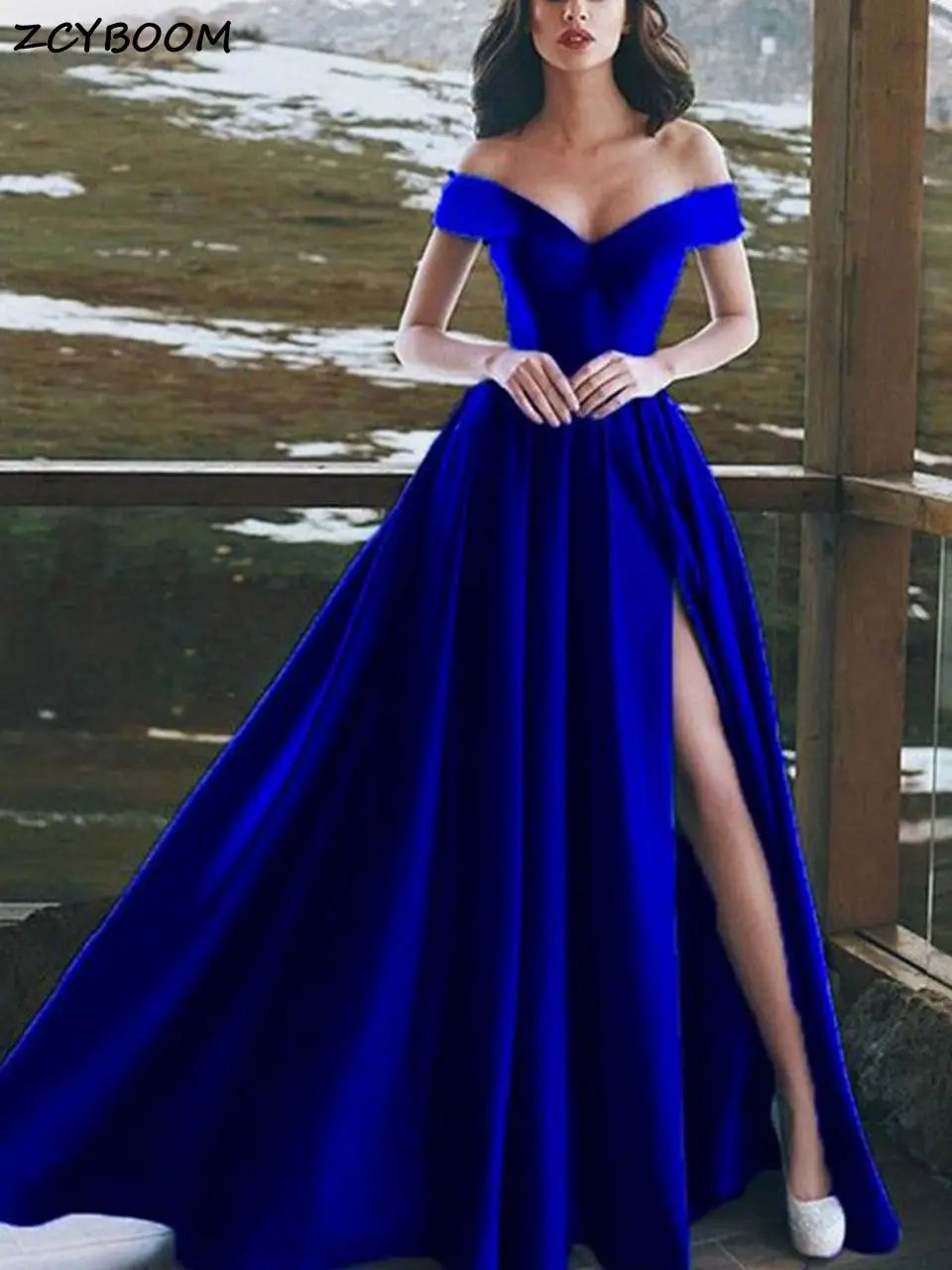 

Королевское синее платье для выпускного вечера с разрезом по бокам 2025, женское вечернее платье Vestidos De Gala, атласное элегантное простое длинное вечернее платье трапециевидной формы