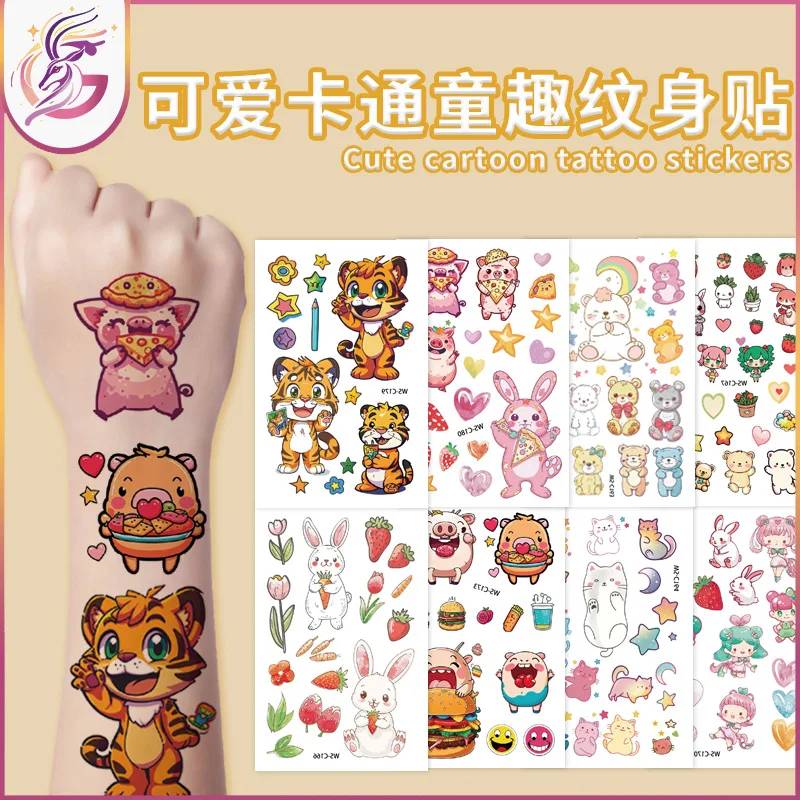 

Cartoon Cute Childlike Tattoo Sticker Waterproof Sweat Alpaca Unicorn Children's Face Sticker