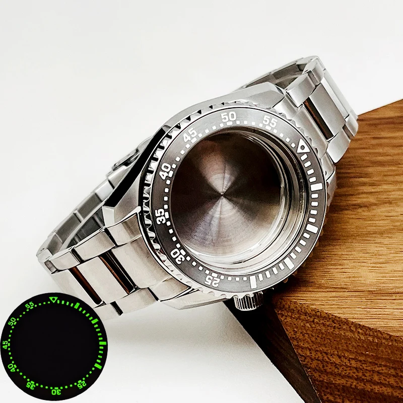 Mod 42mm SPB185 Watch Case With 20mm bracelet Fit for NH34 NH35 NH36 4R 7S26 Movement Green Luminous Watch Case and Strap Kits