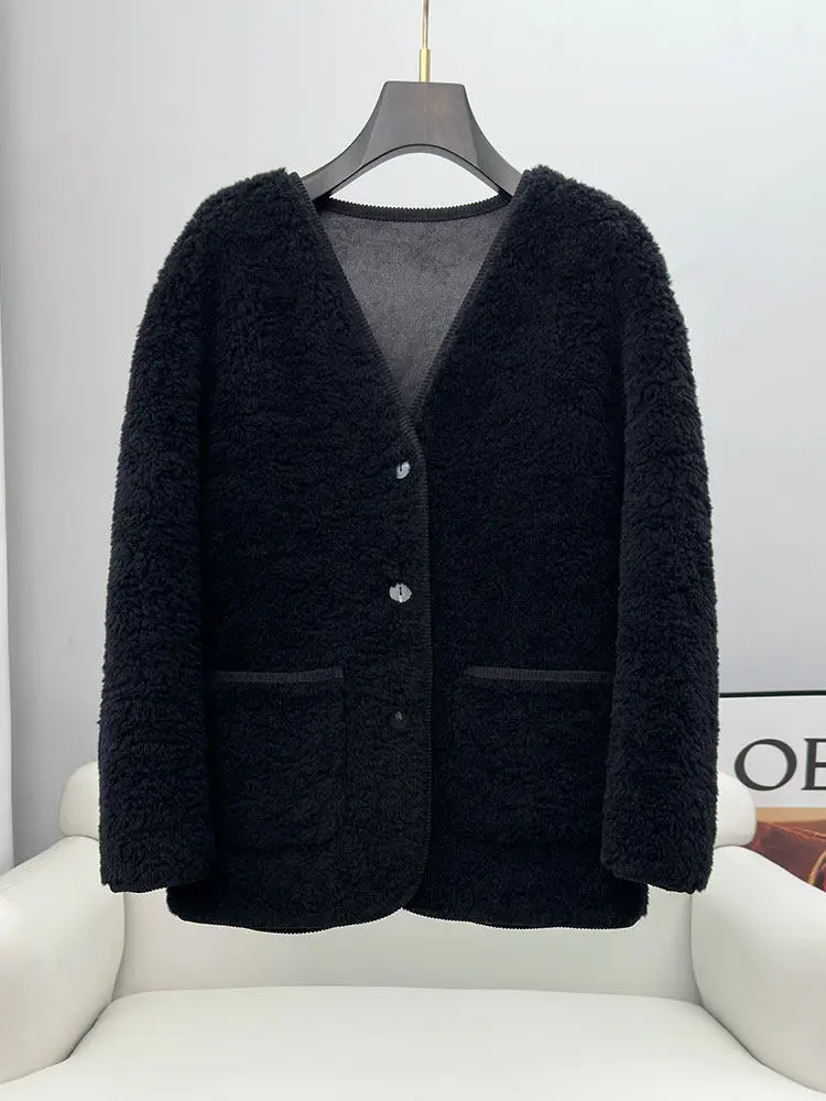 Australischer 100-Lammfellmantel 2025 Winter neuer Stil Pelz integrierter Pelz Damen mittellanger Schaffellschnitt V-Ausschnitt