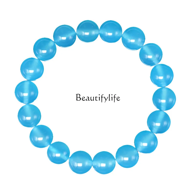 

Sea blue chalcedony natural agate hand beads string men and women fashion couple bracelet festival