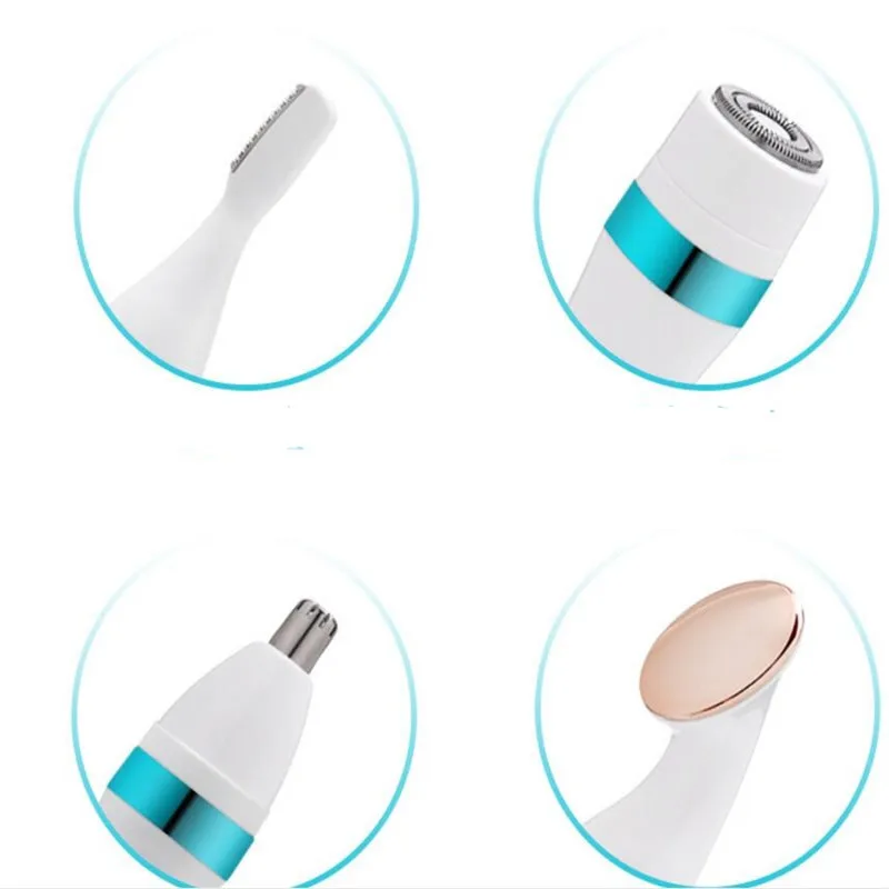 Aparador de sobrancelha 4 em 1 feminino e removedor de pêlos pubianos compacto portátil máquina de cortar cabelo para aliciamento preciso senhora nariz kit de corte de cabelo