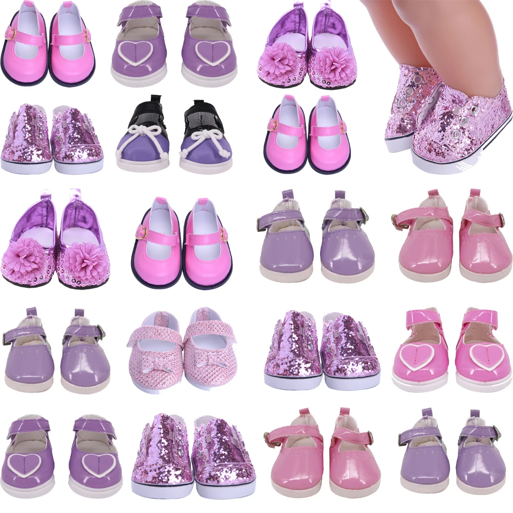 Sequin Leather Boots 7Cm Shoes For 18 Inch American&43Cm Baby New Born Doll Accessories For Generation Girl`Toy Gift Diy