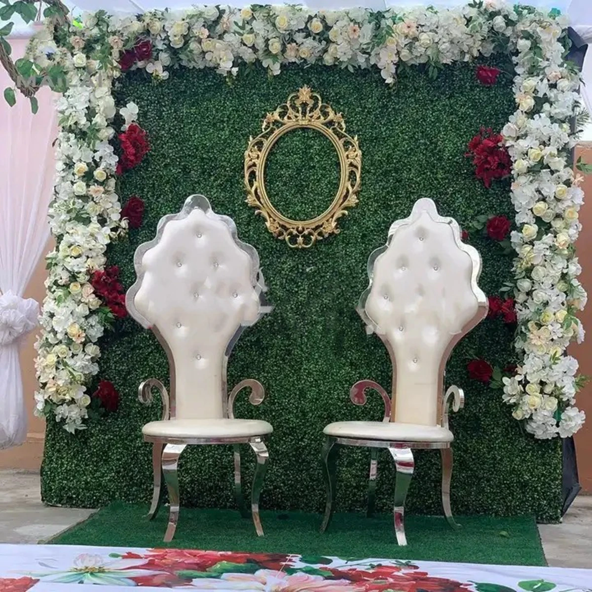 Piezas de acero inoxidable para escenario de boda, silla con respaldo de hoja ALTA REAL, banquete, banquete, mandap, 2 unidades, 154