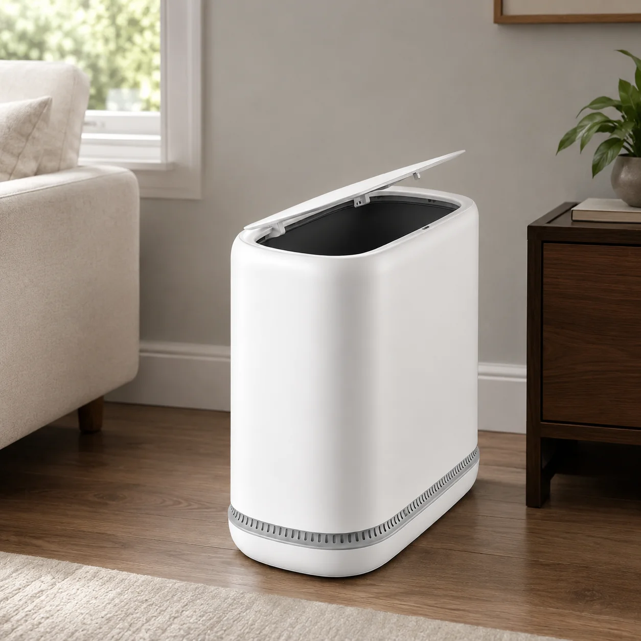 JOYBOS 3.1 Gal Slim Trash Can with Press-to-Open Lid, Narrow Waste Bin for Bathroom, Bedroom, Living Room & Kitchen
