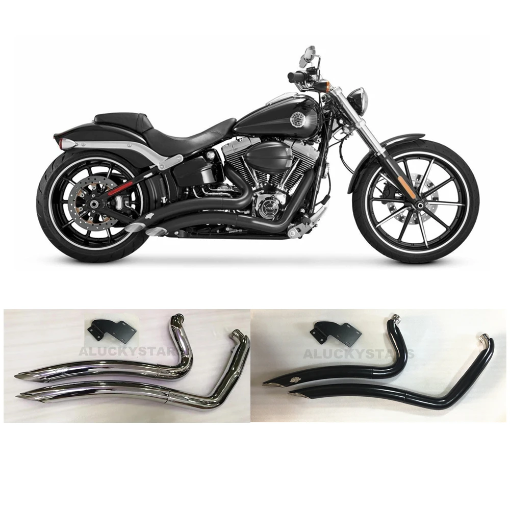 Black Chrome V&H Exhaust System Muffler Exhaust Pipe For Harley Softail Heritage Deluxe Slim Breakout Fat Boy 1997-2017