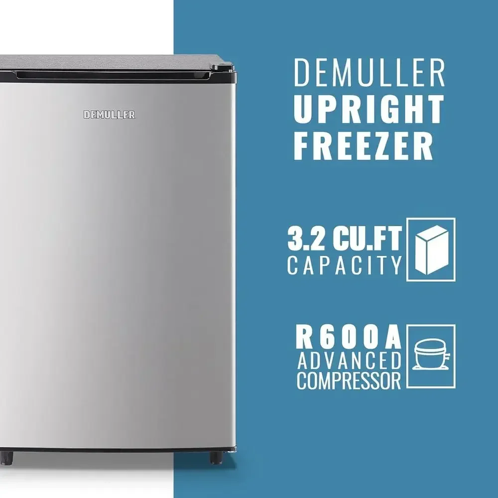 3.2 Cu. Ft. Single Door Upright Refrigerator - Compact, Adjustable Door - Ideal for Kitchen, Apartment, Basement, Dorm, Silver