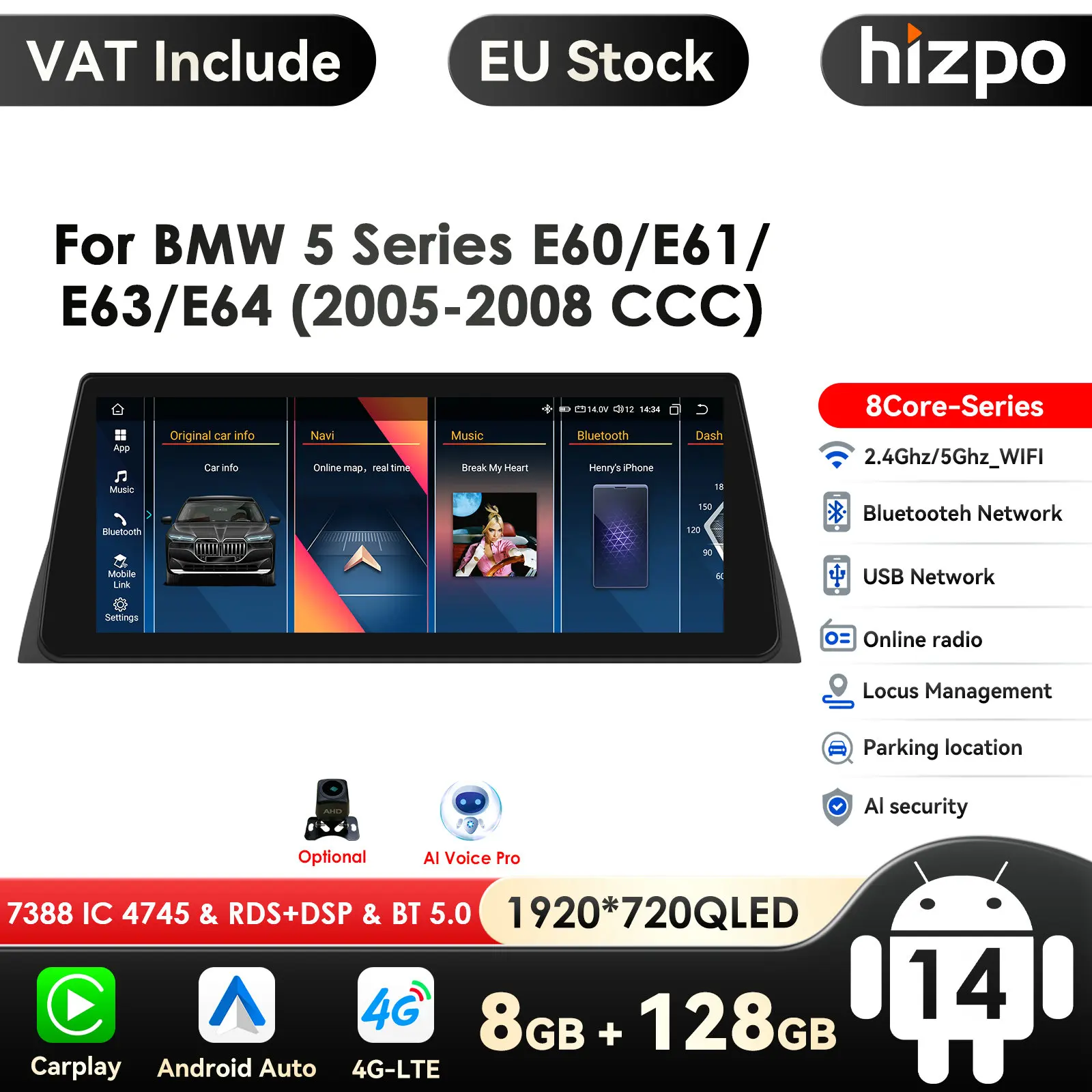 2din Android Autoradio Multimedia Video Player für BMW 5er E60 E61 E63 E64 3er E90 E91 E92 E93 Stereo GPS Carplay 4G RDS