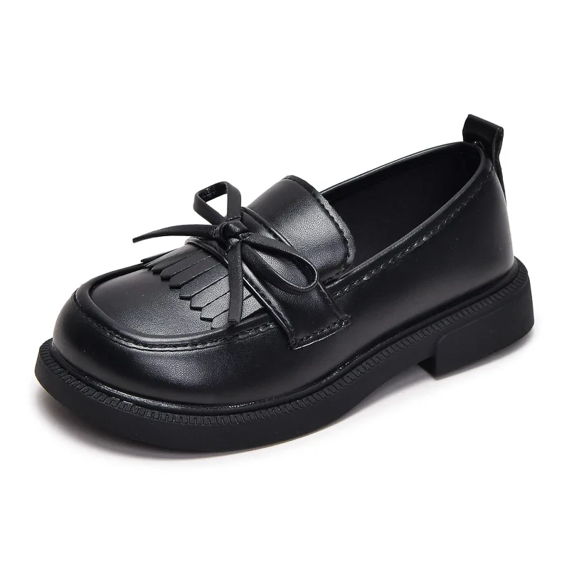 New Arrival Kids\' Casual Shoes Girls\' Black Leather Loafers Low Cut Soft Bottom British Style Children\'s Bean Spring Autumn