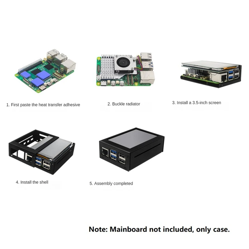 Para raspberry pi 5 caixa de metal escudo para 3.5 Polegada tela radiador ventilador refrigeração instalação