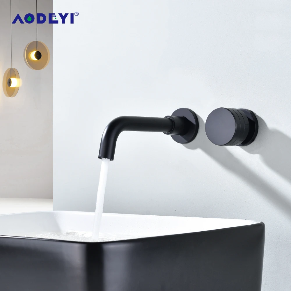 Basin Faucet Bath Mixer Bathroom Sink Tap Wall Mounted Brass Matt Black Single Handle Hot Cold Water Brushed Gold Gunmetal Set