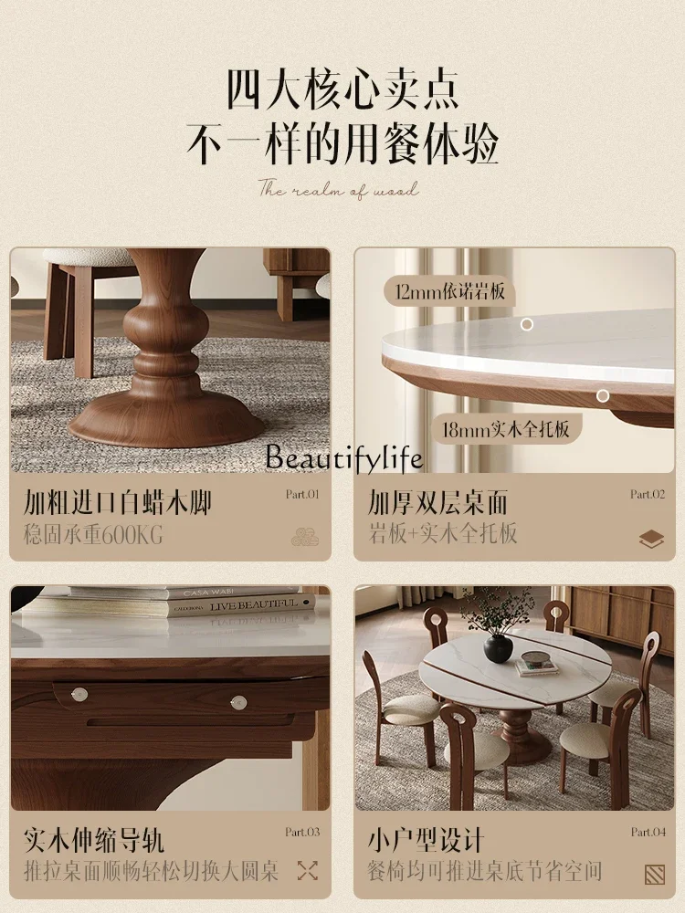 10 بلاطة صخرية قابلة للتمديد طاولة طعام مستديرة عتيقة للمنزل شقة صغيرة قابلة للتحويل طاولة مستديرة من الخشب الصلب قابلة للطي