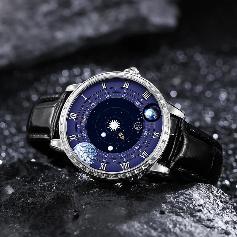 42mm High-end 3D Moon Earth Dial Men's Watch 8215 Automatic Mechanical Sapphire Glass 5ATM Waterproof Luminous Watches for Man