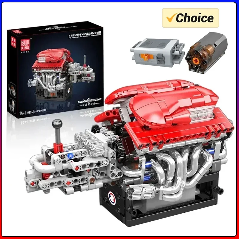 

Mould King 10226 FE Supercar V12 Engine Model 863pcs Advanced Engineering Building Blocks with Functional Transmission System