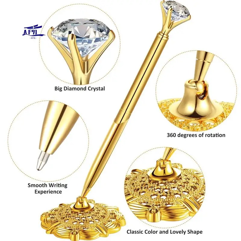 

AF91-2 PCS Hollow Round Pen Holder Signing Pen Set Gold Metal For Wedding Bridal Engagement Guests Book Valentine's Day Favor