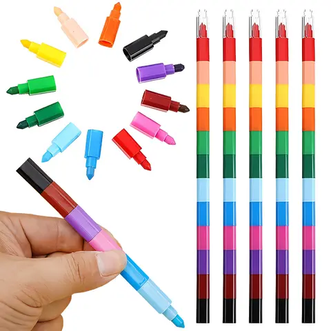 12-Color Building Block Crayons Fun Rainbow Color Stackable Drawing Crayons Graffiti Pen Art Supplies Birthday Gift Boy Girl ZYF