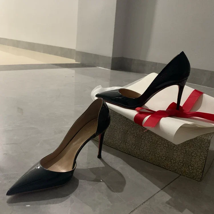 

New black side empty high heels for women, slim heels, mature style, sexy, shallow mouth, socialite, single shoe for women