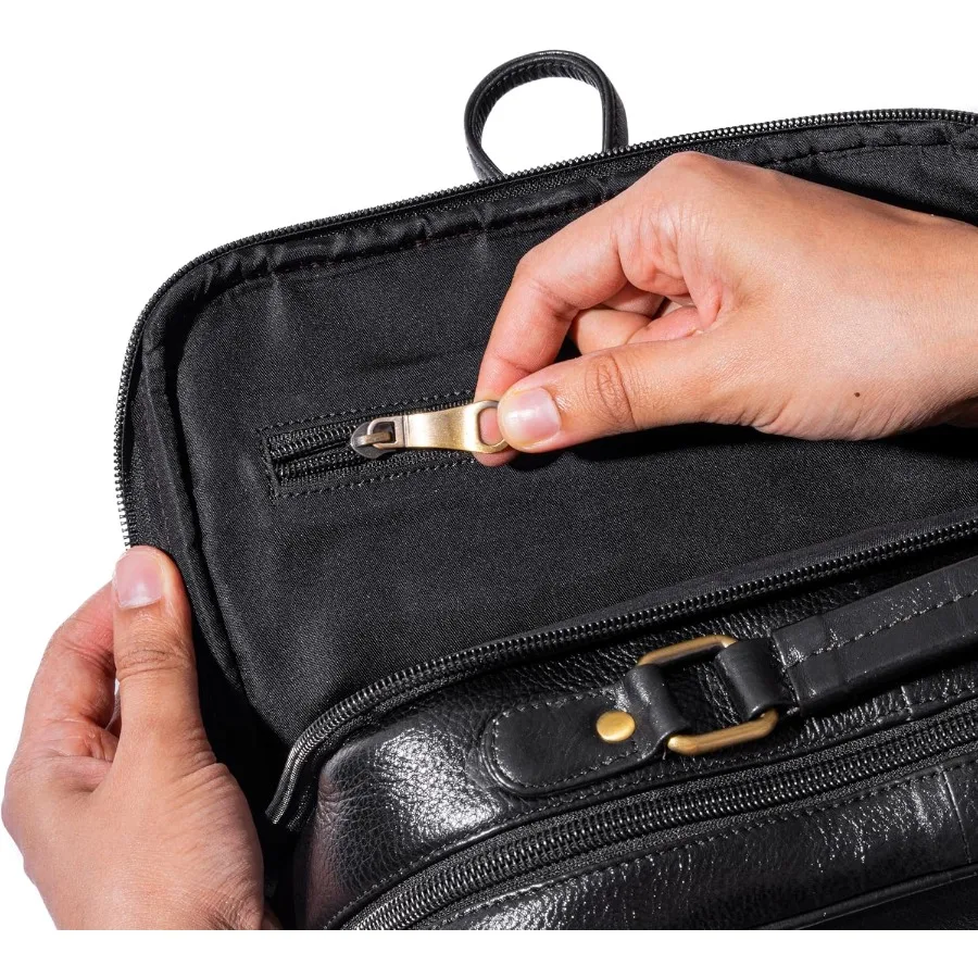 حقيبة ظهر للكمبيوتر المحمول من الجلد الأسود الفاخر مقاس 15.6 بوصة للرجال والنساء. حقيبة جلدية للاستخدام المهني في المكتب والعمل #4