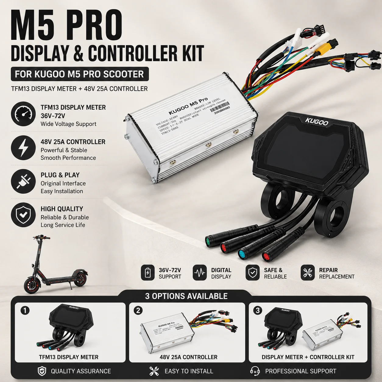 Kugoo M5 Pro TFM13 Display-Meter 36V-72V Armaturenbrett mit 48V 25A Controller Hauptplatine Ersatz-Kit