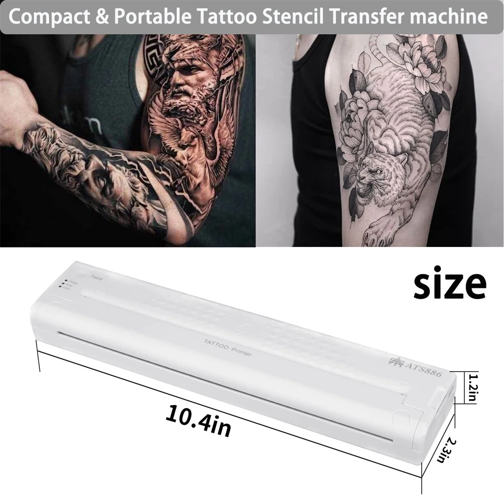 Transferência de tatuagem sem fio Bluetooth, Tattoo Stencil Printer, Impressora portátil Stencil, Tatuadores, Branco, ATS886, Novo