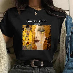 Gustav Klimt Letter Print T Shirts Summer Women's T-Shirts Chic Harajuku Pattern Art Oil Painting Fashion Short Sleeve Tops Tees