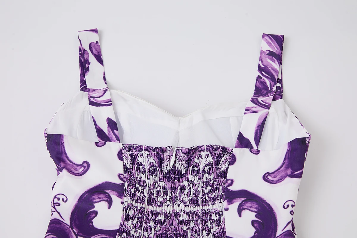 Vestido largo de diseñador de moda de verano para mujer, vestido Sexy con tirantes finos y estampado de porcelana azul y blanca, vestido informal para vacaciones