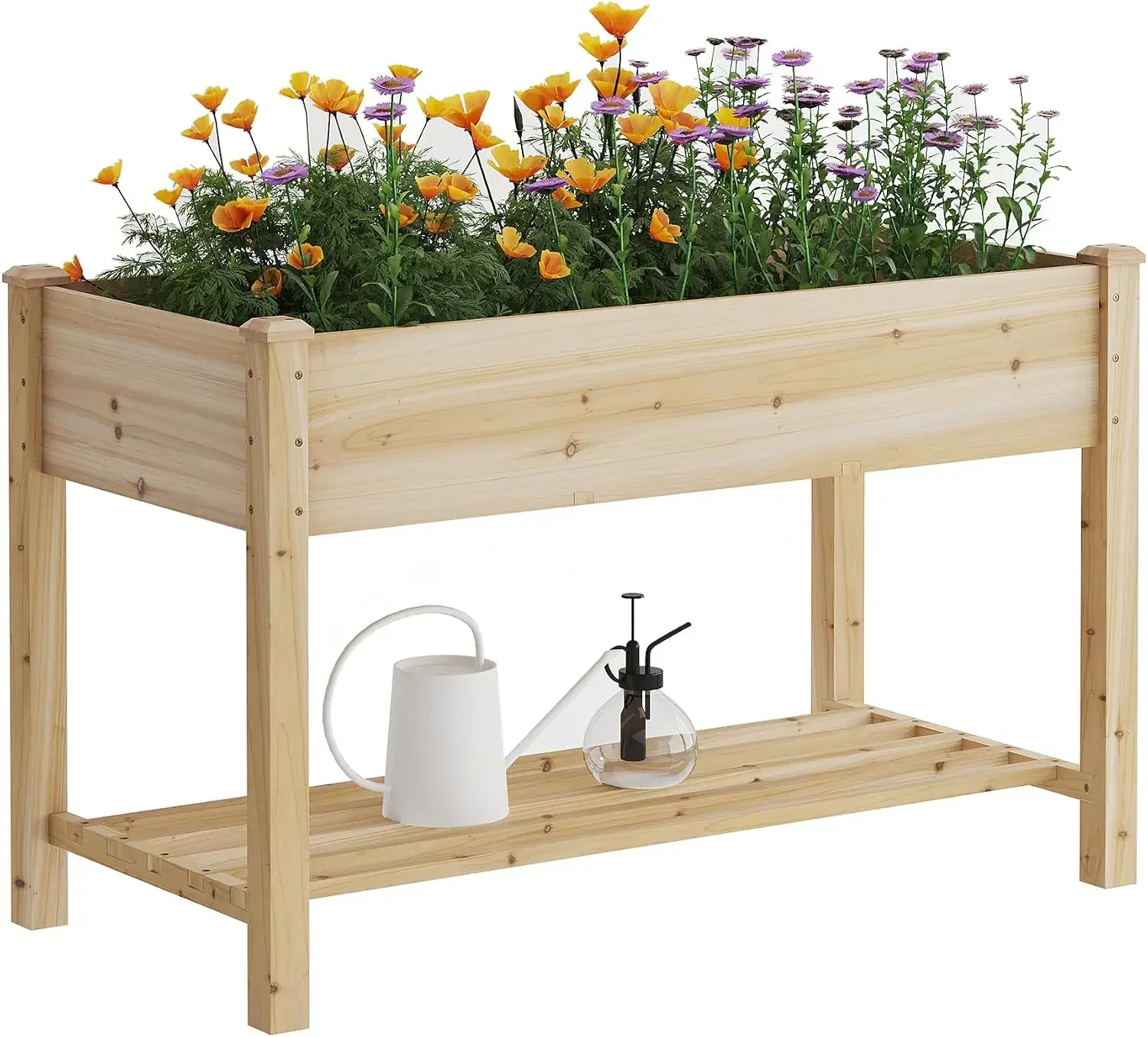 Raised Garden Bed with Legs Elevated Wooden Planter Box Stand Large Planter Stand Box for Fruits Vegetables Flowers with Divider