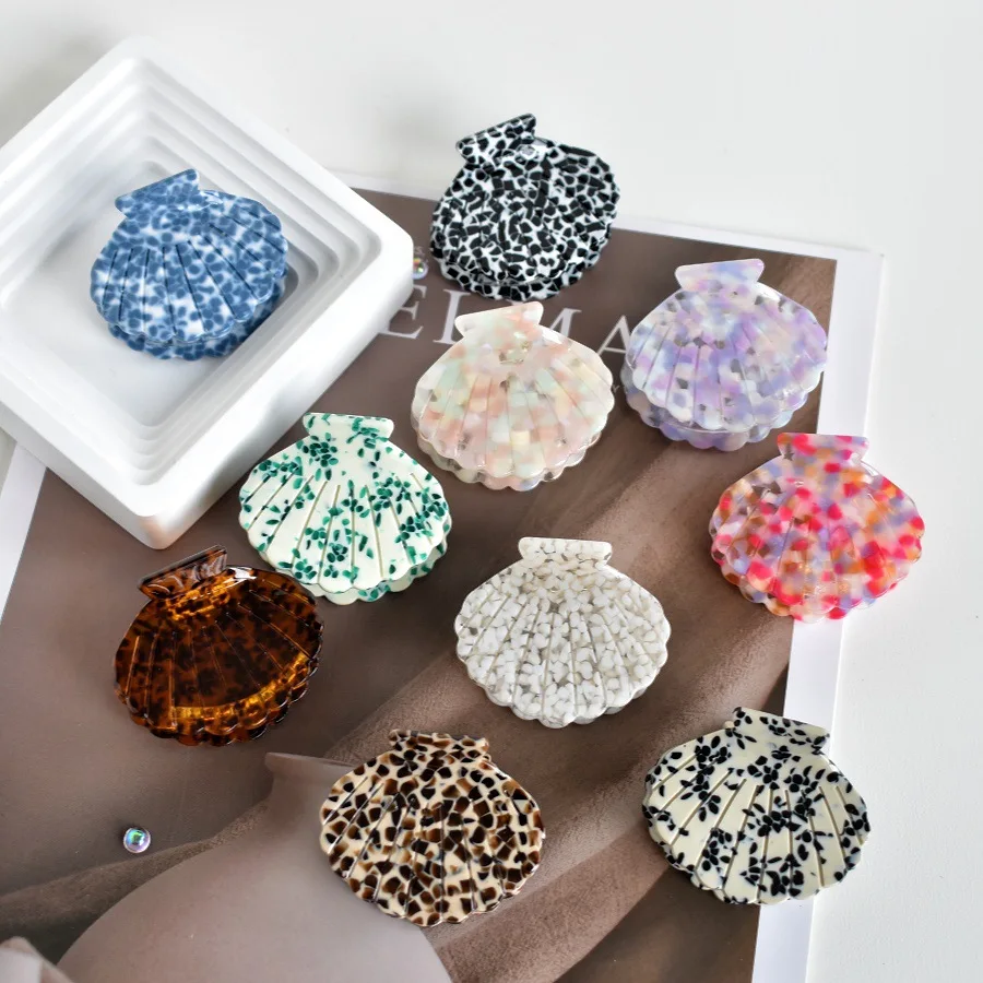 Unique Korean Hair Clips for Women Small Colorful Originality Shell Shape Hair Claws, Acetate Material Hair Accessories 2025