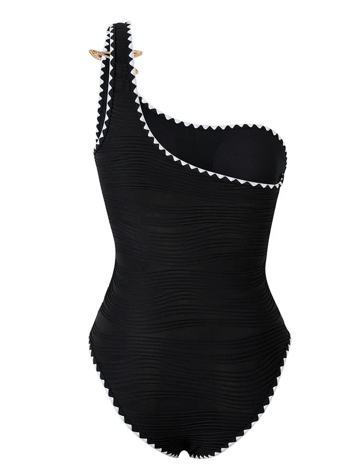 Vzvn Fashion Sportswear Women Sexy Vintage Sleeveless Swim Solid Single Shoulder 2025 New Spring Summer One Piece Suits Swimwear 6