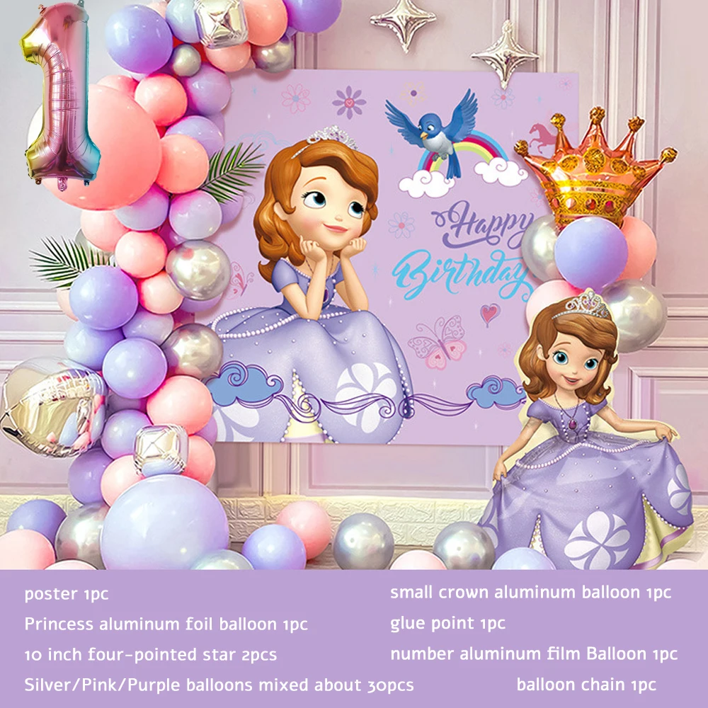 1Set Sophia Them Pink Purple Balloon large cartoon princess Sofia foil ballon Girl birthday party wedding decor Baby Shower Ball