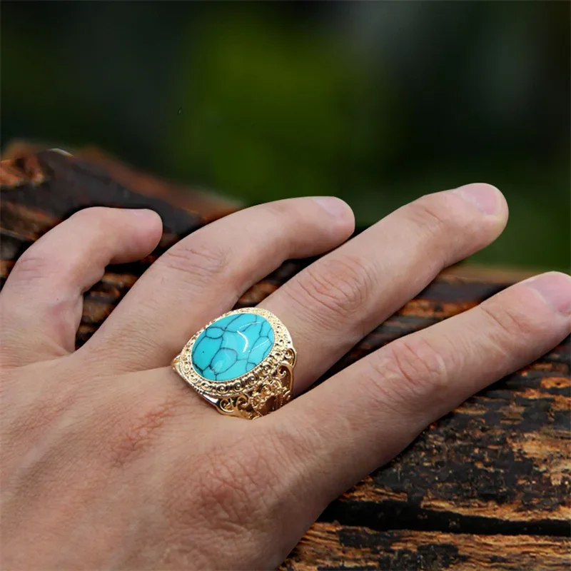 5 Colors Synthetic Turquoises Necklace Earring Ring Jewelry Set For Women Gold Color Fashion Red White Blue Stone Women Set