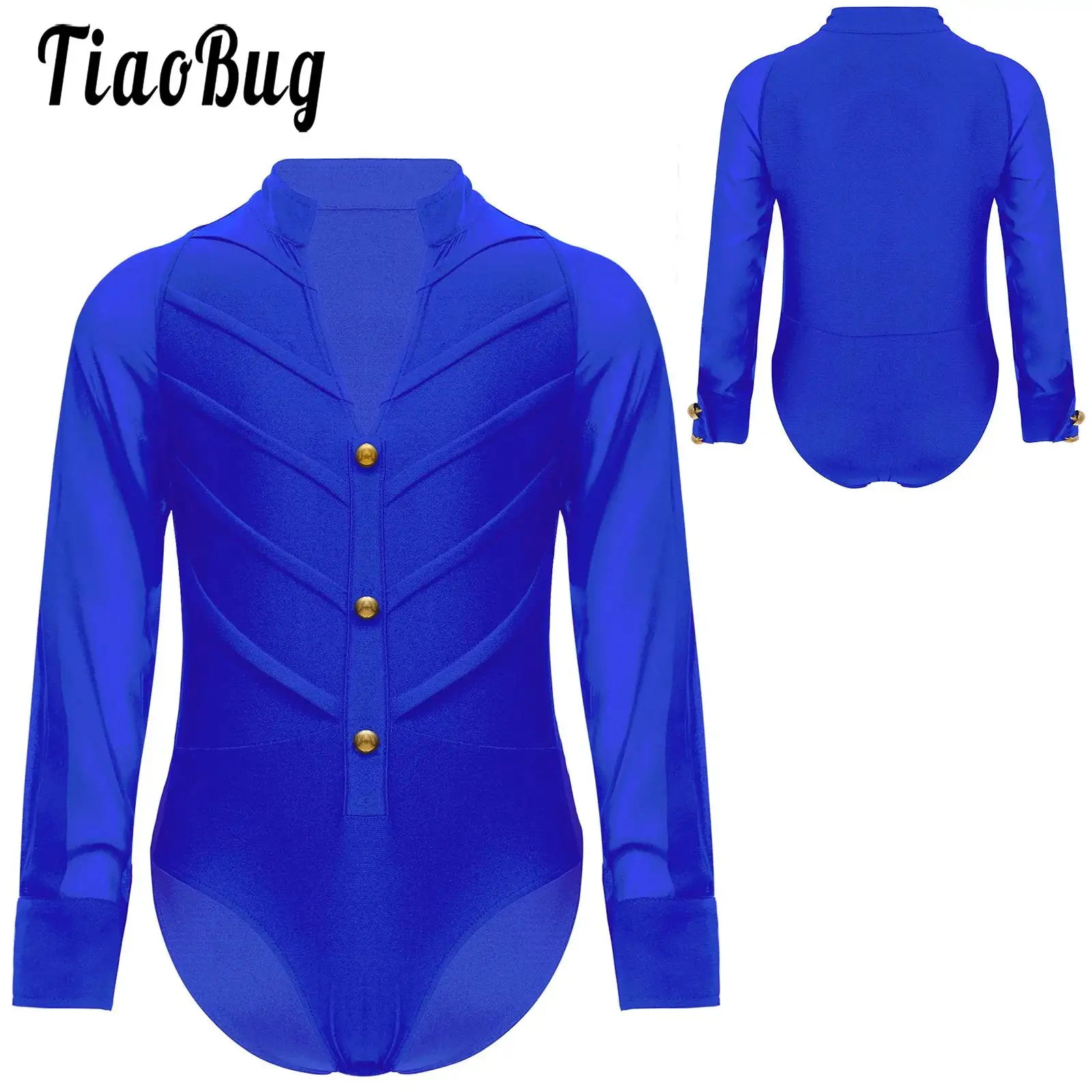 

Boys Ballet Gymnastic Skating Dance Costume Bodysuit Shirts Long Sleeve Stand Collar Leotards for Latin Ballroom Jazz Dresses