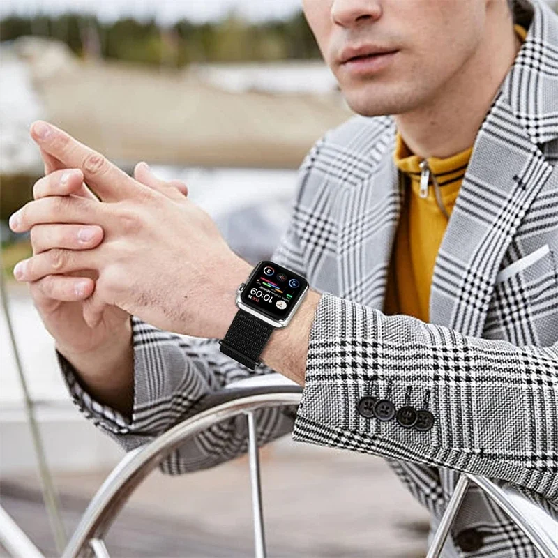 النايلون حلقة حزام ل سوار ساعة يد آبل 40 مللي متر 44 مللي متر 45 مللي متر 41 مللي متر 42 مللي متر 38 مللي متر الذكية النايلون سوار IWatch سلسلة 9 8 SE 7 6 5 الترا 2 49 مللي متر