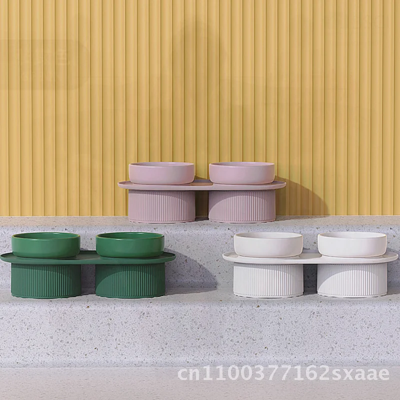 

Керамическая двойная миска для кошек с защитой от высоких ног и шеи, нескользящая противоударная миска для корма для домашних животных и раковина для воды