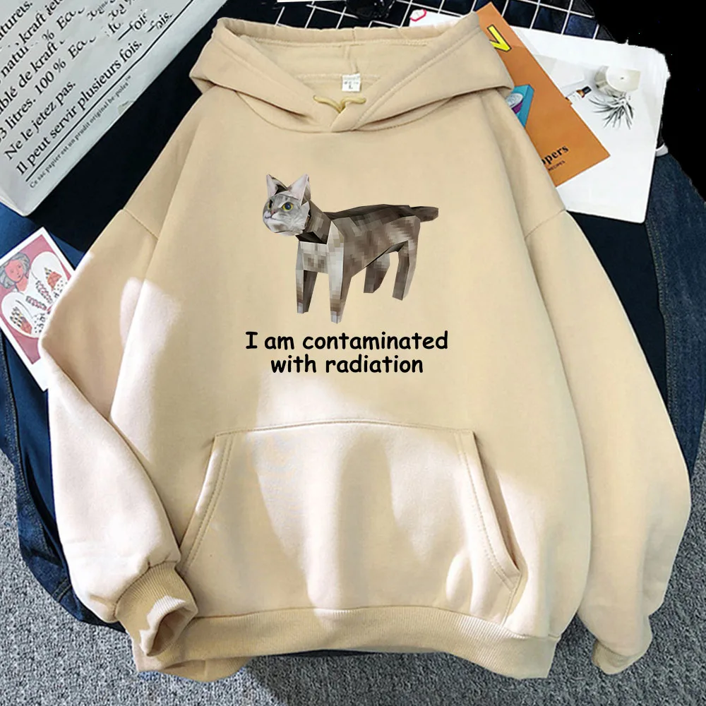 I'm Contaminated with Radiation Meme CAT Hoodies Cartoon Funny Graphic Printing Sweatshirts with Pocket Winter Men Unisex Hoodie