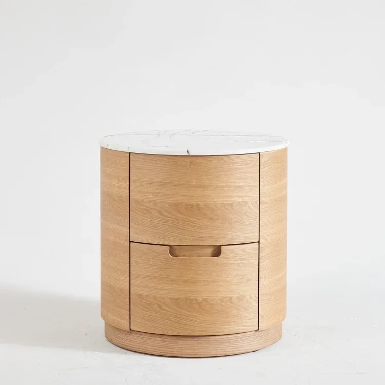 Nordic retro solid wood bedside table bedroom log color locker Italian minimalist bedside table high-end marble