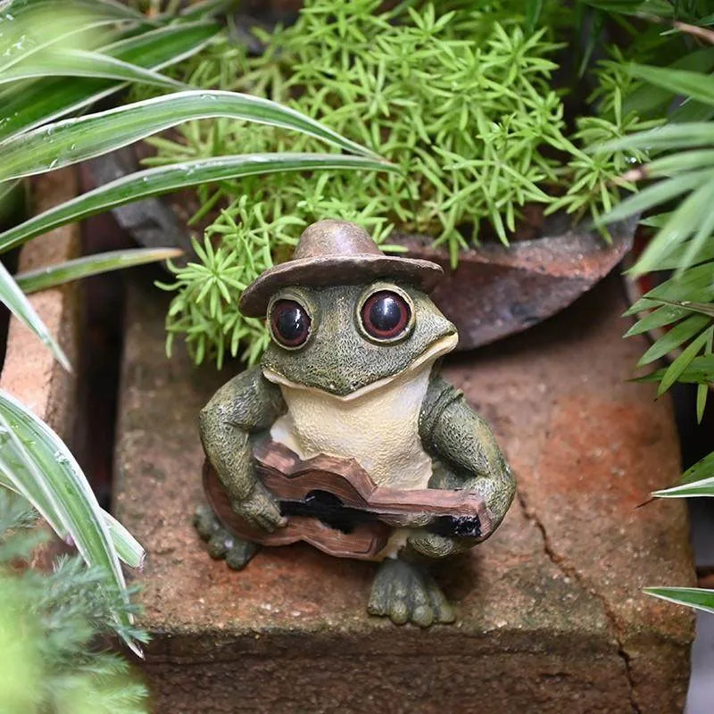 Creative Resin Violin Frog Sculpture Ornaments Outdoor Courtyard Balcony Miniature Animal Statue Handicraft Garden Decoration