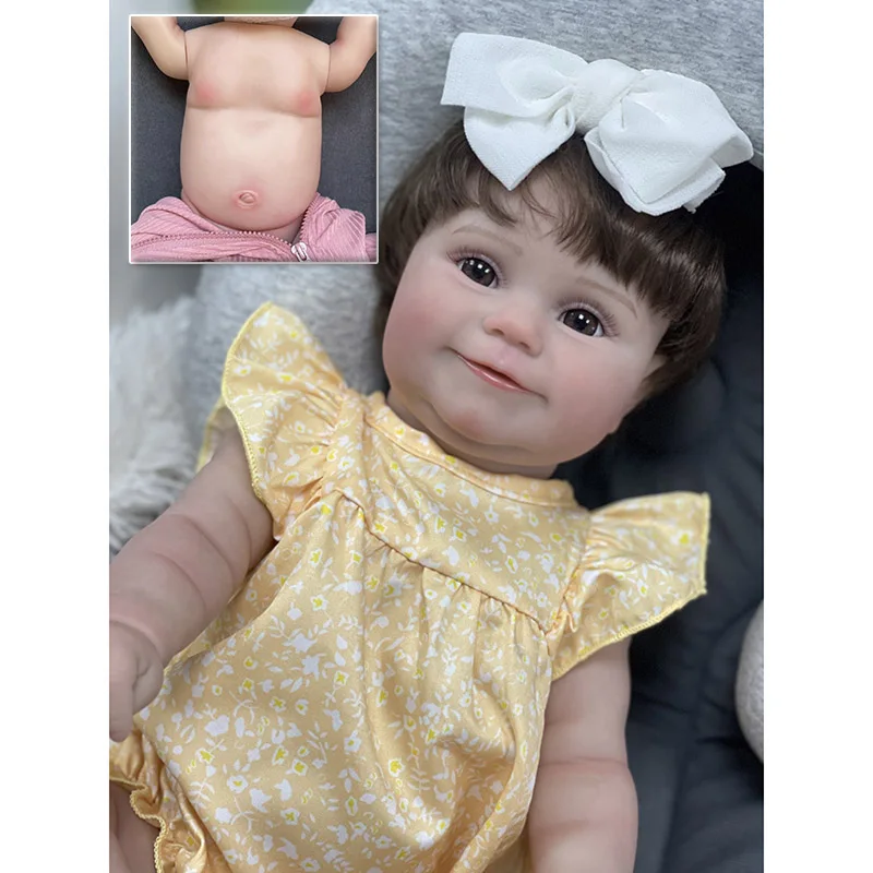 48CM Silicone Reborn Baby Doll Maddie with Rooted Hair Soft Vinyl Newborn Baby Girls Many Details Painted 3D Veins Bebes Reborns