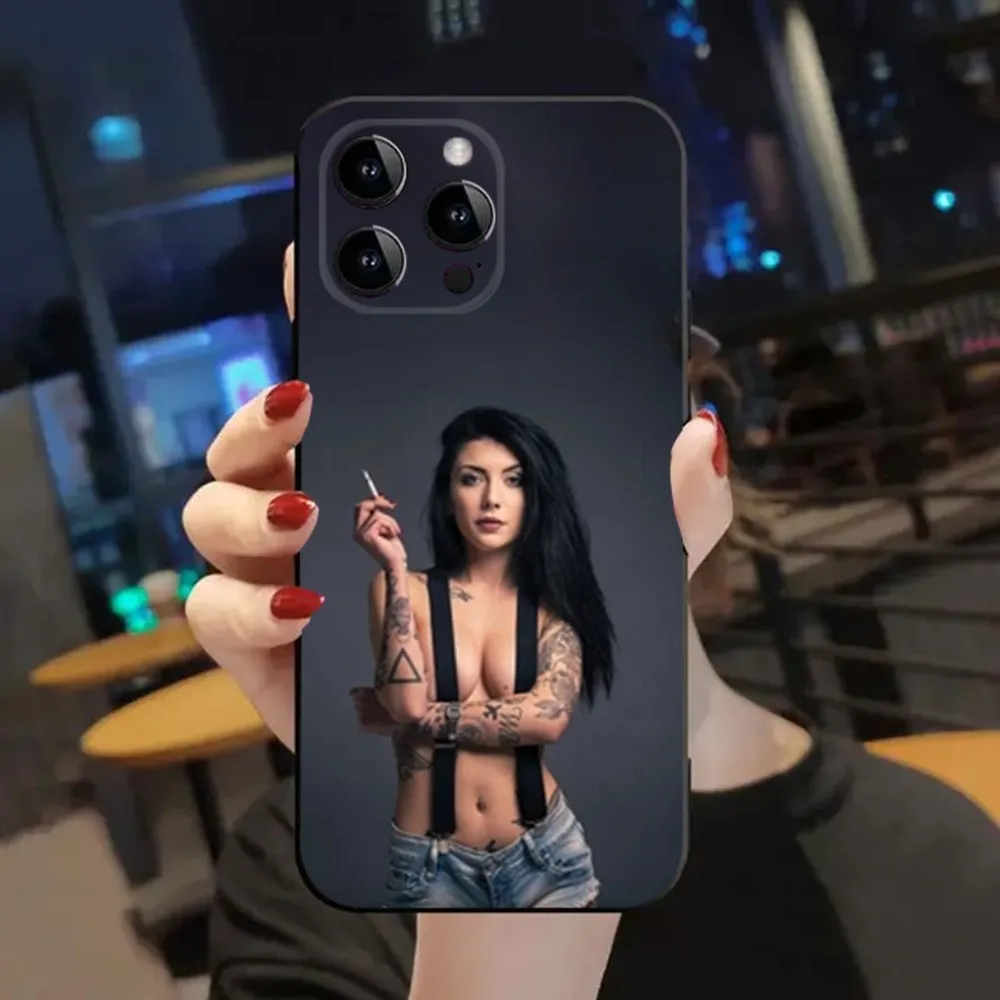 Sexy Smoking Tattoo Girl  Phone Case For Apple iPhone 15,14,13,12,11,XS,XR,X,8,7,Pro,Max,Plus,mini Silicone Black Cover