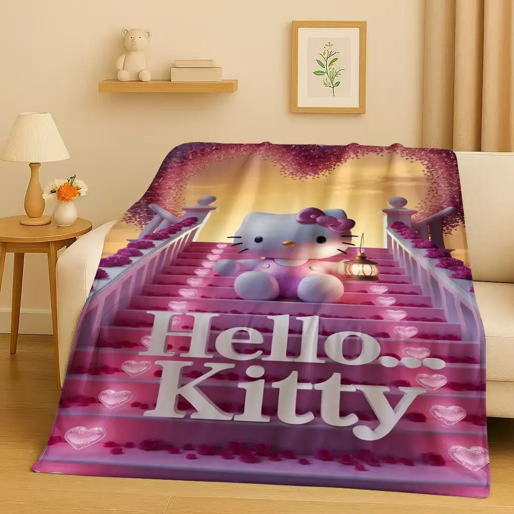 

Hello Kitty Cartoon Cat Girl Sanrio Flannel Blanket,Ultra Soft Warm Plush Throw for Home Bedroom Bed Sofa Cover Christmas Gift